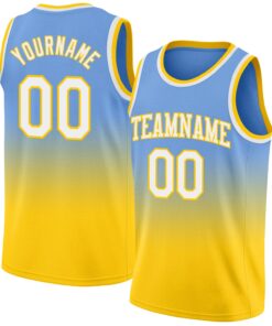 Custom Light Blue White-Gold Authentic Fade Fashion Basketball Jersey