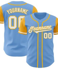 Custom Light Blue White-Gold Authentic Two Tone Baseball Jersey