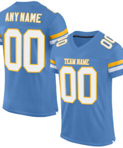 Custom Light Blue White-Gold Mesh Authentic Football Jersey