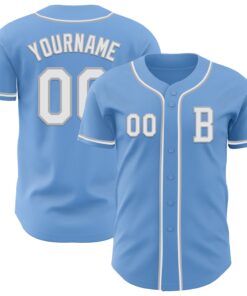 Custom Light Blue White-Gray Authentic Baseball Jersey