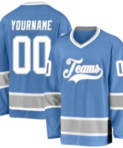 Custom Light Blue White-Gray Hockey Jersey