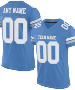 Custom Light Blue White-Gray Mesh Authentic Football Jersey