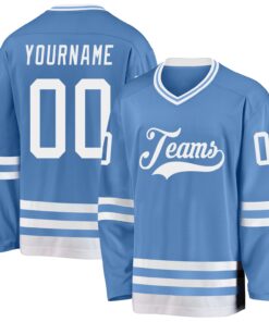 Custom Light Blue White Hockey Jersey