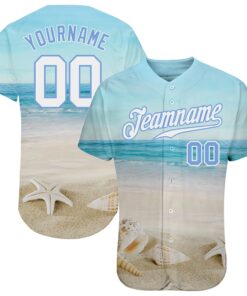 Custom Light Blue White-Light Blue 3D Pattern Design Beach Authentic Baseball Jersey