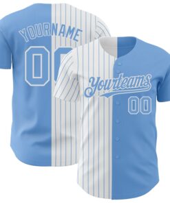 Custom Light Blue White-Light Blue Pinstripe Authentic Split Fashion Baseball Jersey