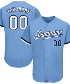 Custom Light Blue White-Navy Authentic Baseball Jersey