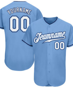 Custom Light Blue White-Navy Authentic Baseball Jersey