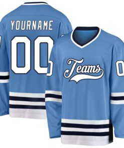 Custom Light Blue White-Navy Hockey Jersey