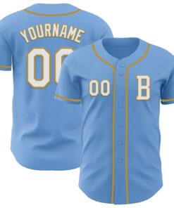 Custom Light Blue White-Old Gold Authentic Baseball Jersey