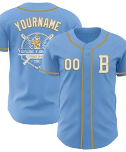 Custom Light Blue White-Old Gold Authentic Baseball Jersey