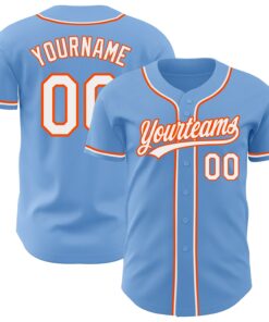 Custom Light Blue White-Orange Authentic Baseball Jersey