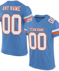 Custom Light Blue White-Orange Mesh Authentic Football Jersey