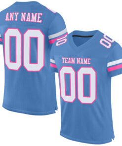 Custom Light Blue White-Pink Mesh Authentic Football Jersey