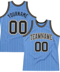 Custom Light Blue White Pinstripe Black-Old Gold Authentic Basketball Jersey