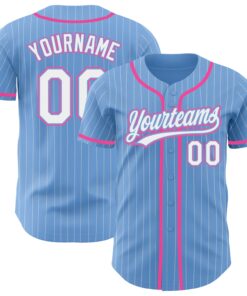 Custom Light Blue White Pinstripe Pink Authentic Baseball Jersey