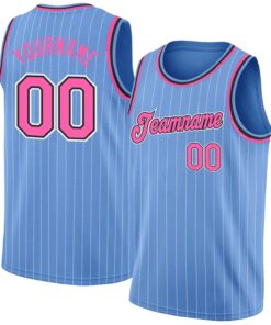 Custom Light Blue White Pinstripe Pink-Black Authentic Basketball Jersey
