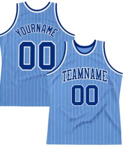 Custom Light Blue White Pinstripe Royal Authentic Basketball Jersey