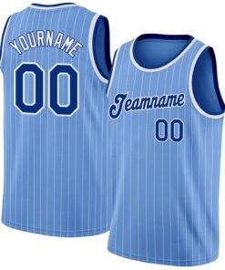 Custom Light Blue White Pinstripe Royal-White Authentic Basketball Jersey
