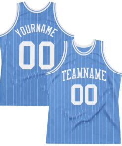 Custom Light Blue White Pinstripe White Authentic Basketball Jersey