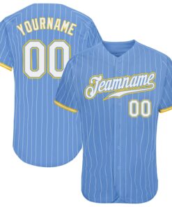 Custom Light Blue White Pinstripe White-Gold Authentic Baseball Jersey