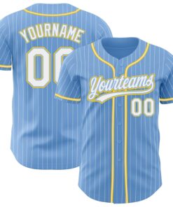 Custom Light Blue White Pinstripe White-Gold Authentic Baseball Jersey
