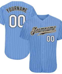 Custom Light Blue White Pinstripe White-Old Gold Authentic Baseball Jersey