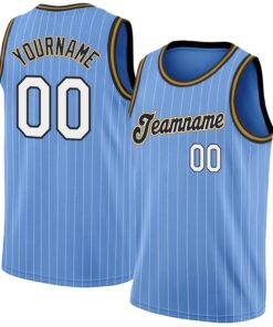 Custom Light Blue White Pinstripe White-Old Gold Authentic Basketball Jersey