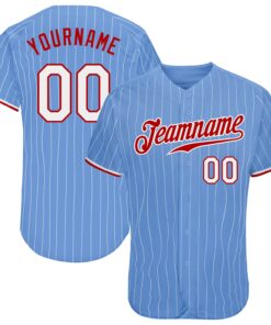 Custom Light Blue White Pinstripe White-Red Authentic Baseball Jersey