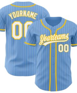 Custom Light Blue White Pinstripe Yellow Authentic Baseball Jersey
