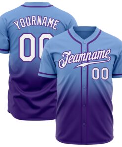 Custom Light Blue White-Purple Authentic Fade Fashion Baseball Jersey