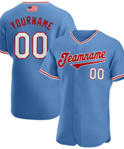 Custom Light Blue White-Red Authentic American Flag Fashion Baseball Jersey