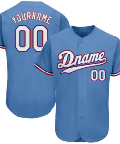 Custom Light Blue White-Red Authentic Baseball Jersey
