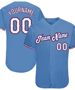 Custom Light Blue White-Red Authentic Baseball Jersey