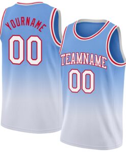 Custom Light Blue White-Red Authentic Fade Fashion Basketball Jersey