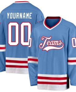 Custom Light Blue White-Red Hockey Jersey