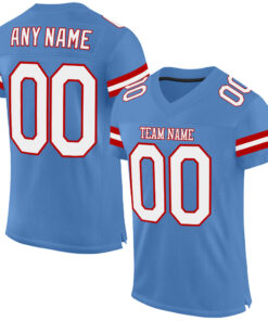 Custom Light Blue White-Red Mesh Authentic Football Jersey