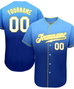 Custom Light Blue White-Royal Authentic Fade Fashion Baseball Jersey