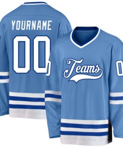 Custom Light Blue White-Royal Hockey Jersey
