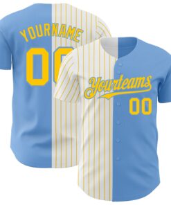 Custom Light Blue White-Yellow Pinstripe Authentic Split Fashion Baseball Jersey