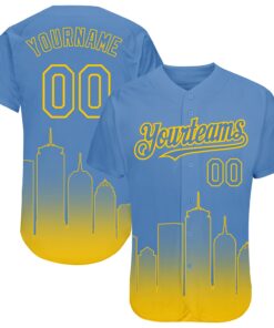 Custom Light Blue Yellow 3D Boston City Edition Fade Fashion Authentic Baseball Jersey
