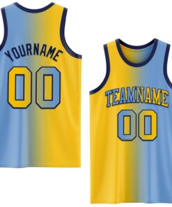 Custom Light Blue Yellow-Navy Authentic Gradient Fashion Basketball Jersey