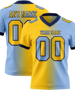 Custom Light Blue Yellow-Navy Mesh Authentic Gradient Fashion Football Jersey