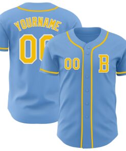 Custom Light Blue Yellow-White Authentic Baseball Jersey