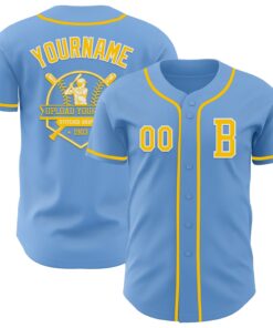 Custom Light Blue Yellow-White Authentic Baseball Jersey