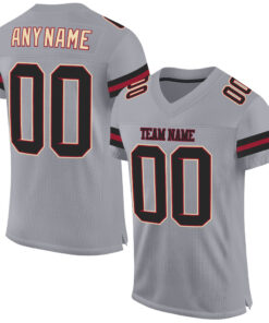 Custom Light Gray Black-Crimson Mesh Authentic Football Jersey