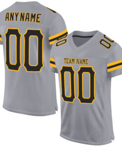 Custom Light Gray Black-Gold Mesh Authentic Football Jersey
