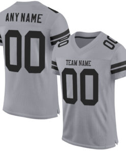 Custom Light Gray Black Mesh Authentic Football Jersey