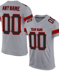 Custom Light Gray Black-Red Mesh Authentic Football Jersey