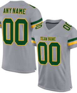 Custom Light Gray Green-Gold Mesh Authentic Football Jersey