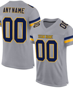 Custom Light Gray Navy-Gold Mesh Authentic Football Jersey